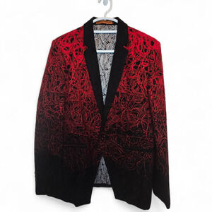 Jacques Moadel Felted Embroidered Red Black Blazer Jacket Mens Large Paisley